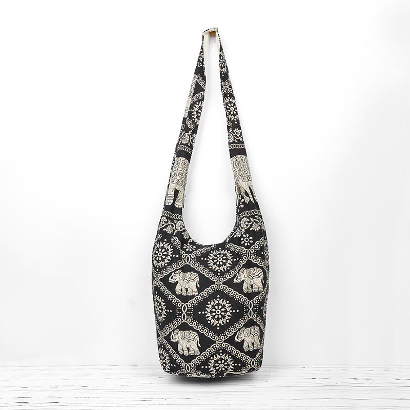 Buddhist Blessing Cotton Elephant Stripes Crossbody Bag Shoulder Bag