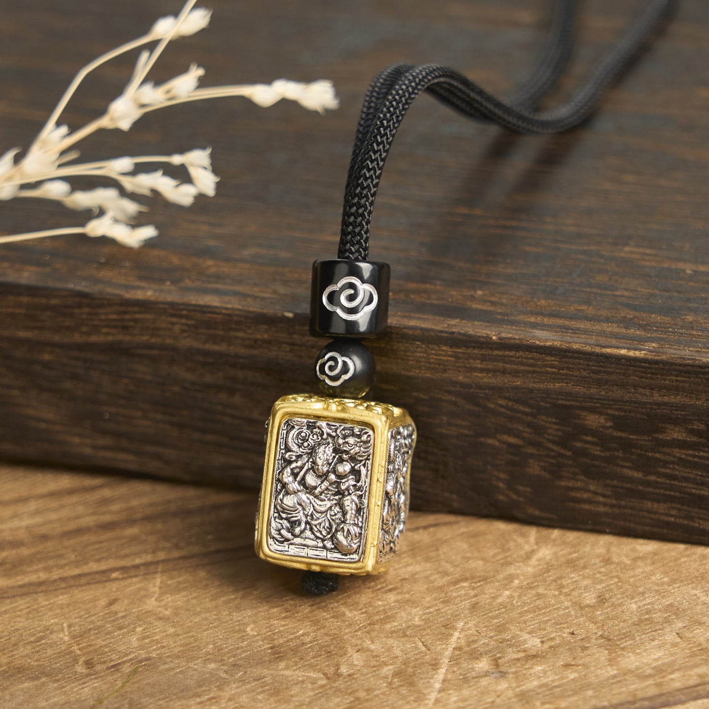 Buddhist Blessing Tibetan Zakiram Goddess Of Wealth Protection Rope Square Necklace Pendant