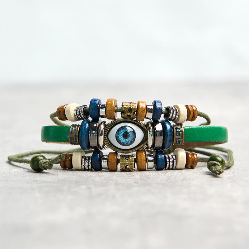 Buddhist Blessing Tibetan Evil Eye Leather Adjustable Protection Bracelet