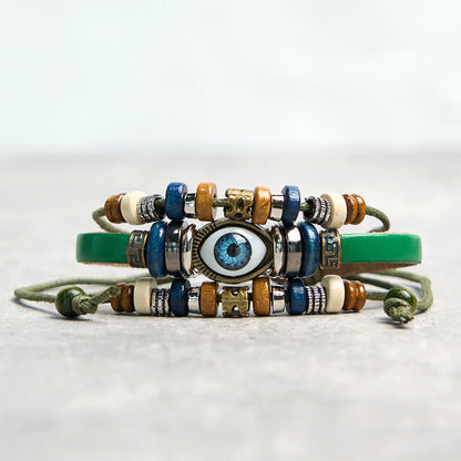 Buddhist Blessing Tibetan Evil Eye Leather Adjustable Protection Bracelet