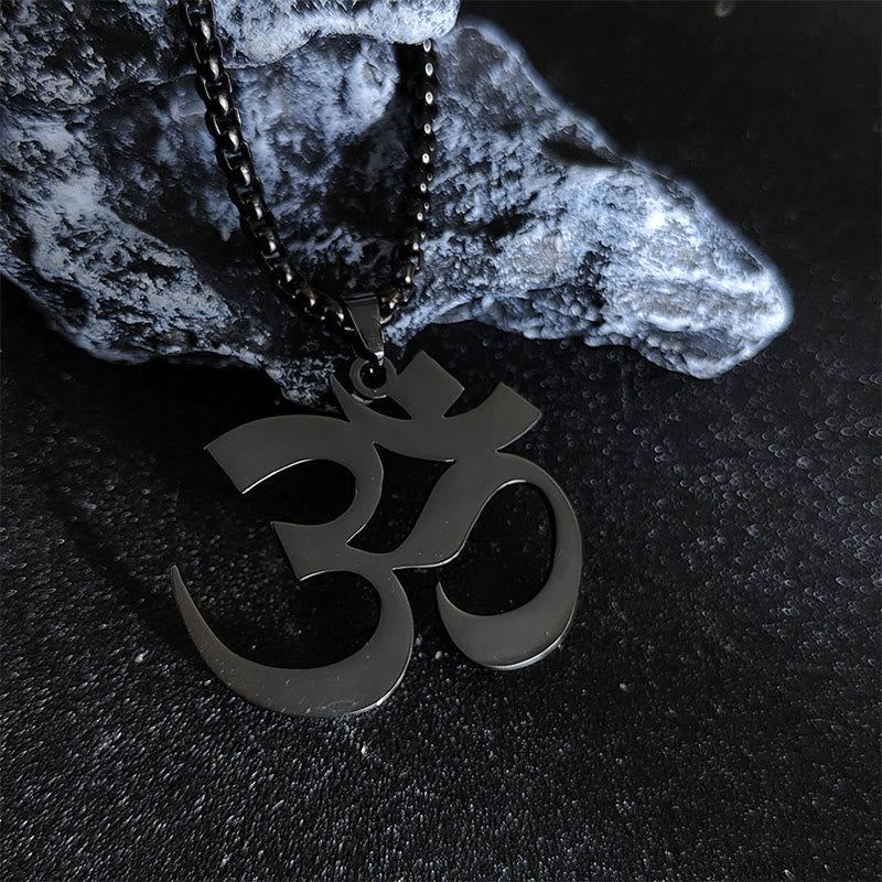 Buddhist Blessing Om Symbol Mantra Stainless Steel Focus Necklace Pendant