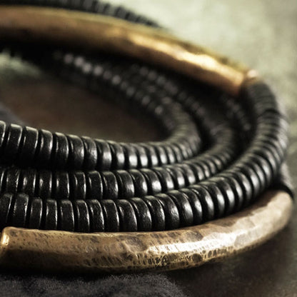 Buddhist Blessing Tibetan Ebony Wood Beads Copper Peace Multilayered Bracelet