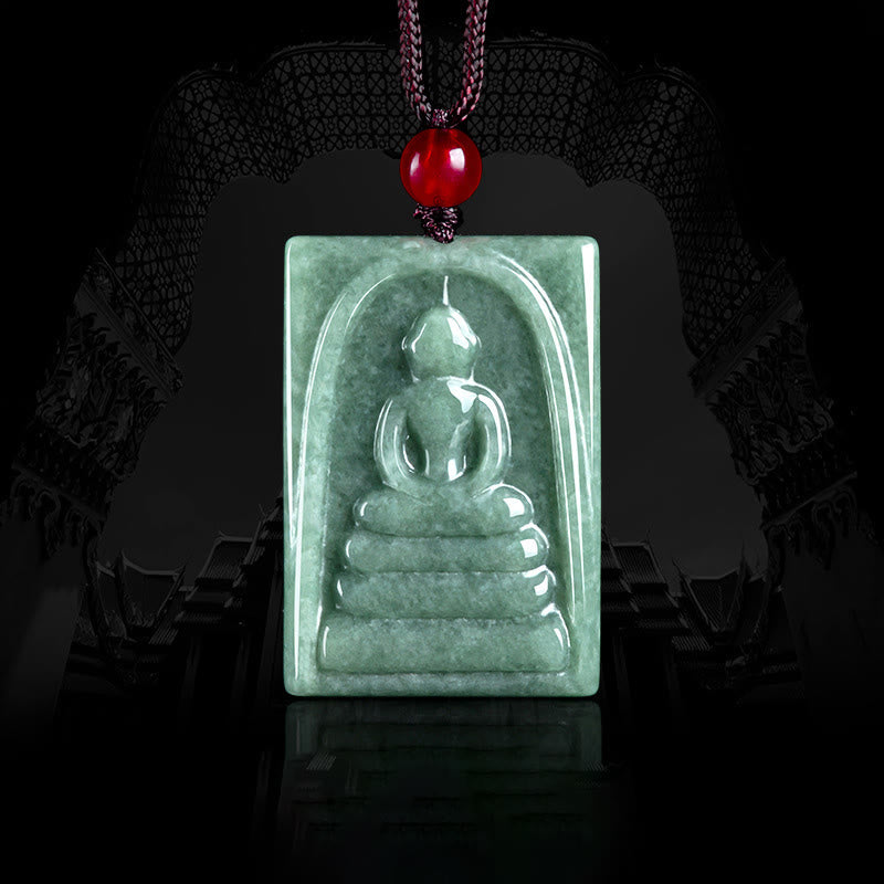 Buddhist Blessing Formless Buddhist Blessing Jade Square Amulet Prosperity String Necklace Pendant