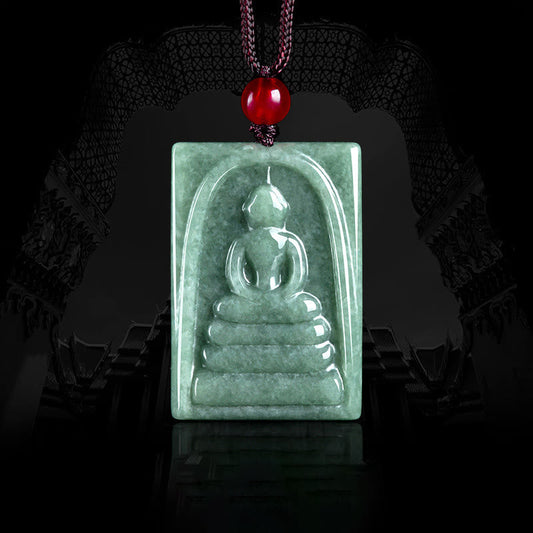 Buddhist Blessing Formless Buddhist Blessing Jade Square Amulet Prosperity String Necklace Pendant