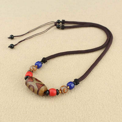 Buddhist Blessing Tibetan Nine-Eye Dzi Bead Three-eyed Dzi Bead Protection String Necklaces Pendant