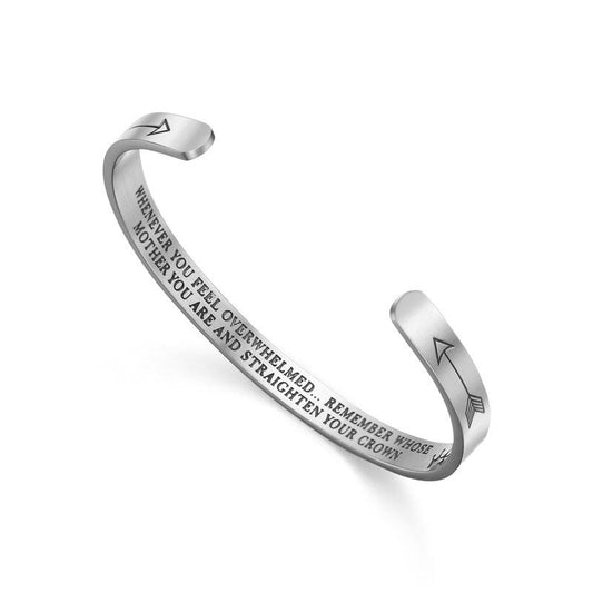 Buddhist Blessing Inspirational Bracelets Personalized Gift for Her Him Engraved Mantra Cuff Bangle Crown Jewelry