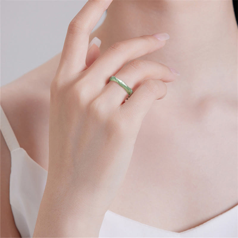 Buddhist Blessing Natural Bamboo Design Jade Abundance Ring