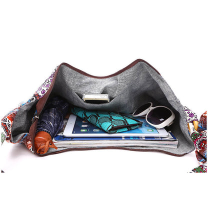 Buddhist Blessing Cotton Stripes Print Crossbody Bag Shoulder Bag