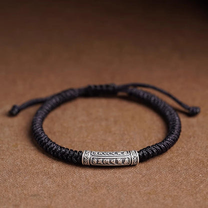 Buddhist Blessing Handmade 999 Sterling Silver Peace and Good Fortune Om Mani Padme Hum Luck Rope Bracelet