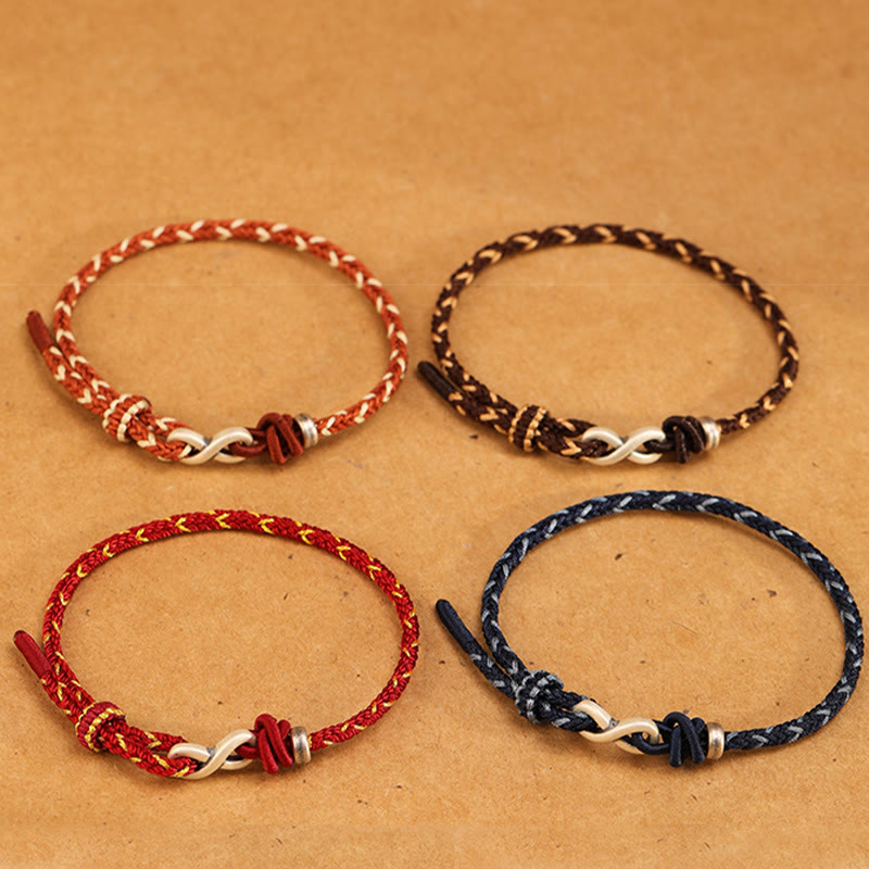 Buddhist Blessing Handmade 999 Sterling Silver Endless Knot Infinity Symbol Luck Rope Bracelet