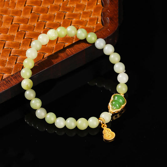 Buddhist Blessing Natural Jade Green Aventurine Gourd Fu Character Luck Bracelet