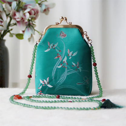 Buddhist Blessing Retro Chinese Embroidery Pearl Chain Crossbody Bag Shoudler Bag