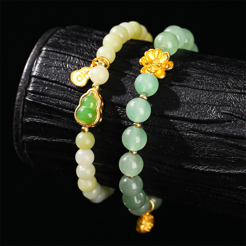 Buddhist Blessing Natural Jade Green Aventurine Gourd Fu Character Luck Bracelet
