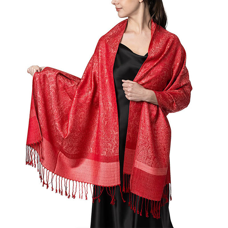 Buddhist Blessing Tibetan Cashew Jacquard Tassels Shawl Spring Fall Winter Warm Cozy Scarf Wrap