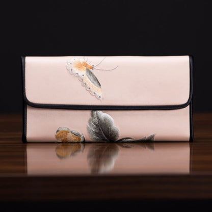 Buddhist Blessing Peony Flower Su Embroidery Journey Shopping Long Purse Handbag