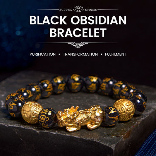 Buddhist Blessing FengShui PiXiu Obsidian Wealth Bracelet