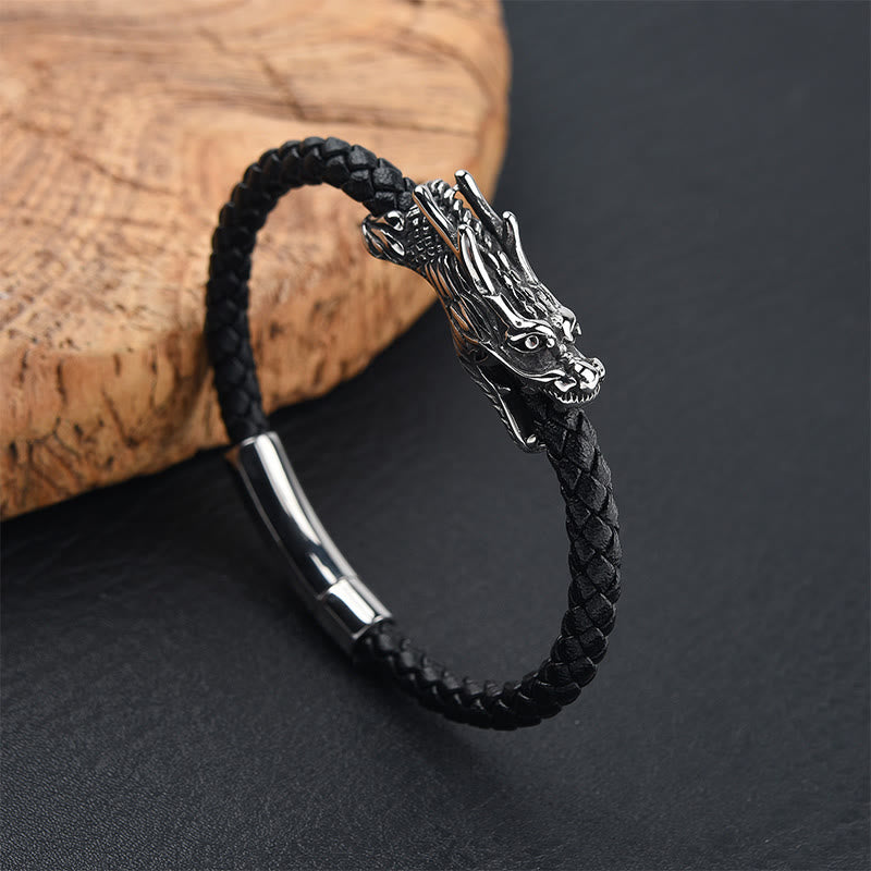 Buddhist Blessing Dragon Leather Titanium Steel Strength Buckle Bracelet