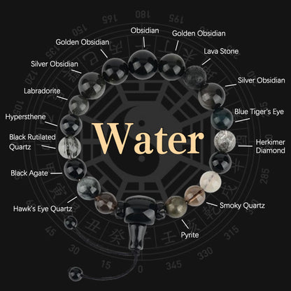 Buddhist Blessing Five Elements Various Crystal Black Obsidian Wealth Wisdom Bracelet