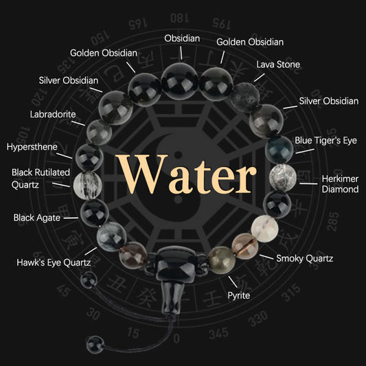 Buddhist Blessing Five Elements Various Crystal Black Obsidian Wealth Wisdom Bracelet