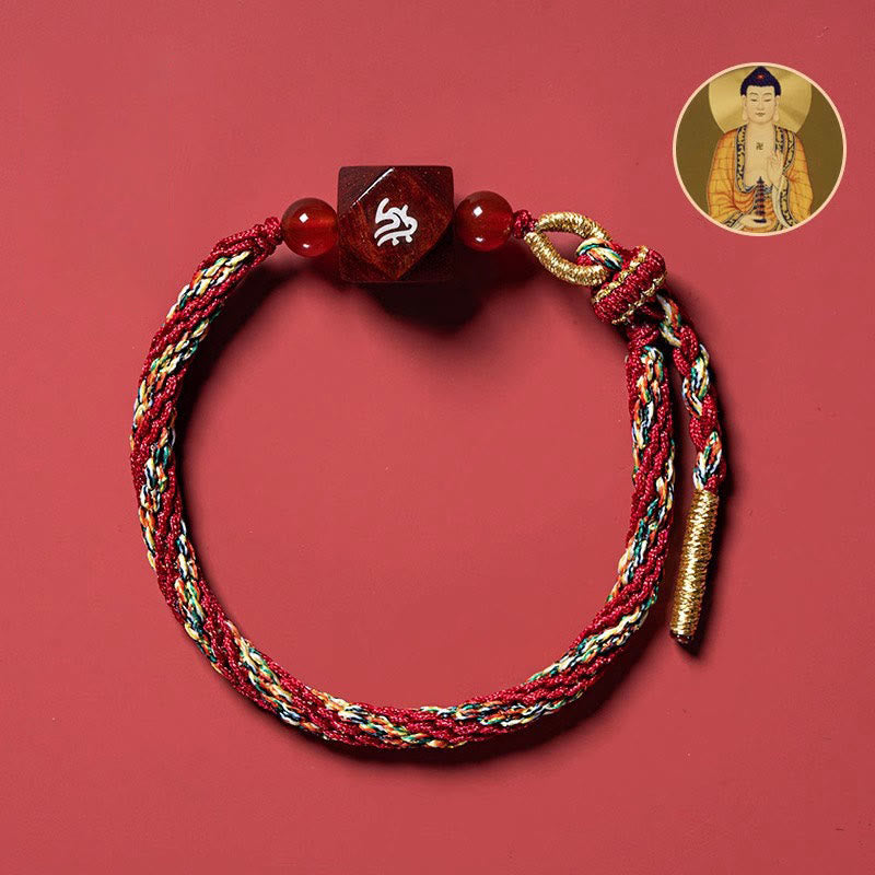 Buddhist Blessing Chinese Zodiac Natal Buddha Small Leaf Red Sandalwood Red String Protection Bracelet