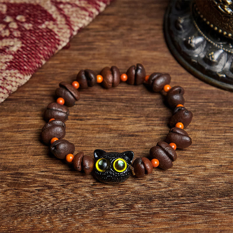 Buddhist Blessing Natural Cute Cat Coffee Beans Bracelet