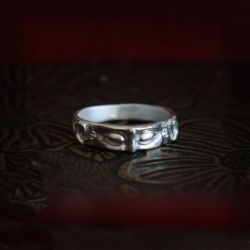 Buddhist Blessing 999 Sterling Silver Buddhist Blessing  Eyes Protection Ring
