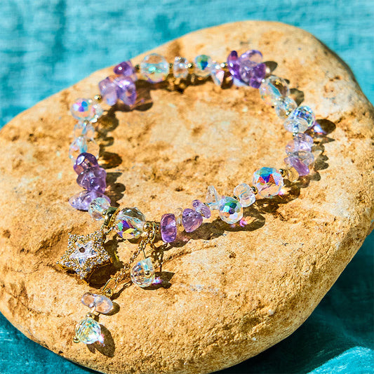 Buddhist Blessing Natural Amethyst Crystal Star Charm Positive Transformation Bracelet