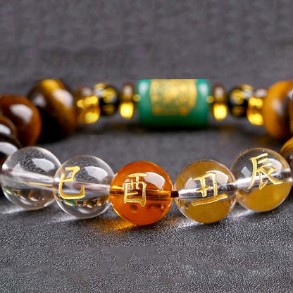 Buddhist Blessing Chinese Zodiac Tiger Eye White Crystal Courage Bracelet