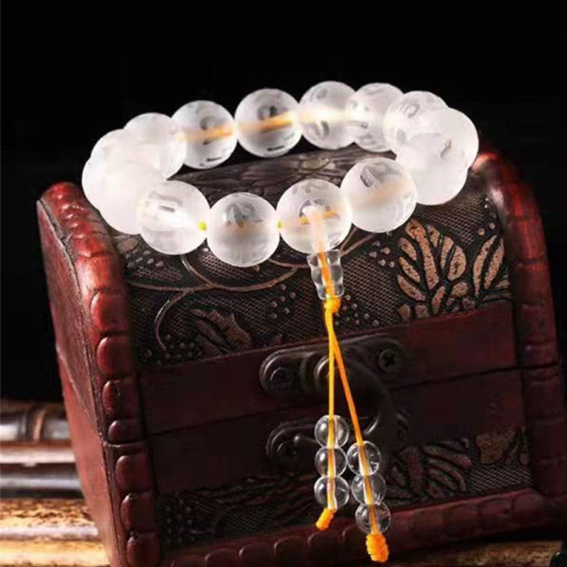 Buddhist Blessing Tibet White Crystal Black Onyx Om Mani Padme Hum Meditation Bracelet