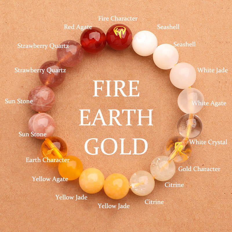 Buddhist Blessing Five Elements Various Agate Crystal Green Strawberry Quartz Sun Stone Wealth Bracelet