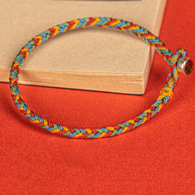Buddhist Blessing 925 Sterling Silver Eight Thread Peace Knot Colorful Rope Luck Braided Bracelet