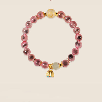 Buddhist Blessing Natural Colorful Candy Agate Golden Lotus Pod Healing Bracelet