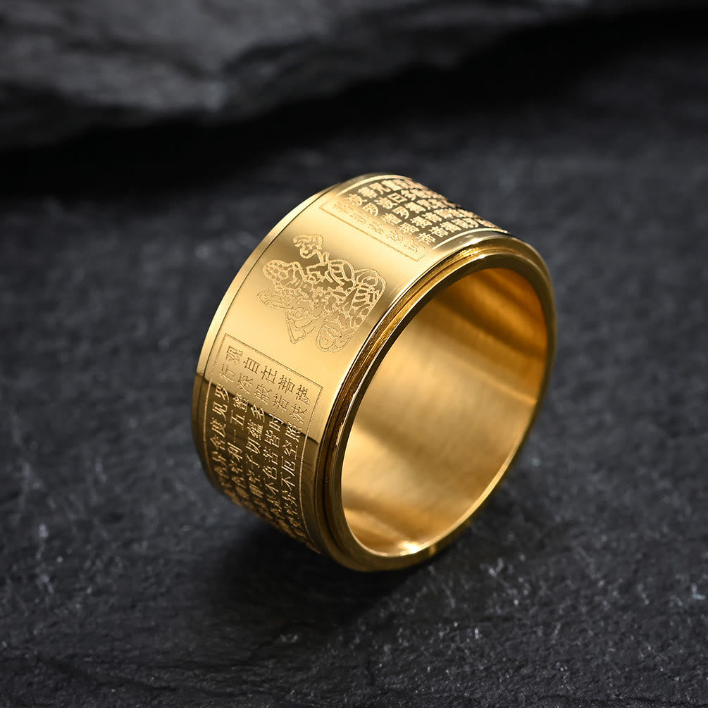 Buddhist Blessing Chinese Zodiac Natal Buddhist Blessing Heart Sutra Carved Titanium Steel Calm Rotatable Ring