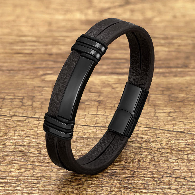 Buddhist Blessing Brown Leather Titanium Steel Buckle Balance Bracelet