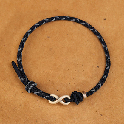 Buddhist Blessing Handmade 999 Sterling Silver Endless Knot Infinity Symbol Luck Rope Bracelet