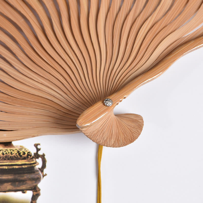 Buddhist Blessing Cranes Auspicious Clouds Solid Color Gradient Handheld Cotton Linen Fabric Bamboo Folding Fan