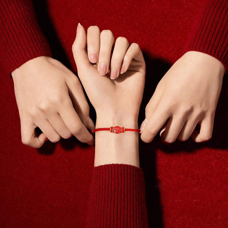 Buddhist Blessing Chinese Zodiac Red String Eight Thread Peace Knot Cinnabar Protection Luck Bracelet