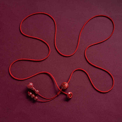 Buddhist Blessing Natural Cinnabar Chinese Zodiac Ruyi Handle Fu Character Lotus Blessing Red String Belly Chain
