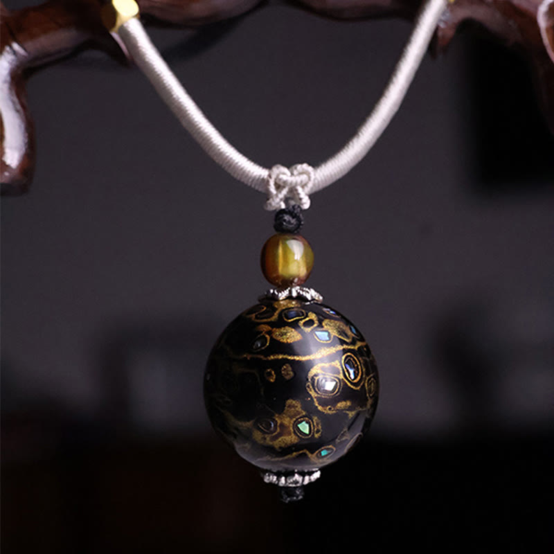 Buddhist Blessing Ebony Wood Colorful Lacquer Craft Bead Calm Necklace Pendant