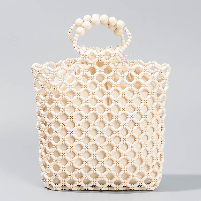 Buddhist Blessing Hand-woven Fishing Line Braiding Mesh Hollow Wooden Beads Handbag