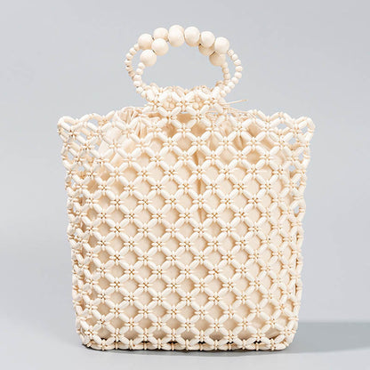Buddhist Blessing Hand-woven Fishing Line Braiding Mesh Hollow Wooden Beads Handbag