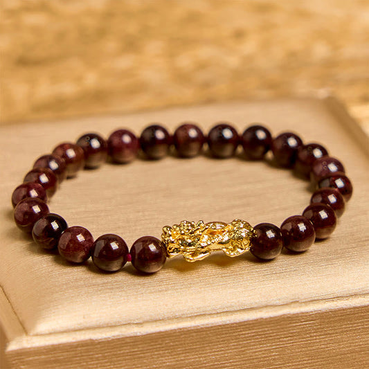 Buddhist Blessing Natural Garnet Beads PiXiu Protection Bracelet