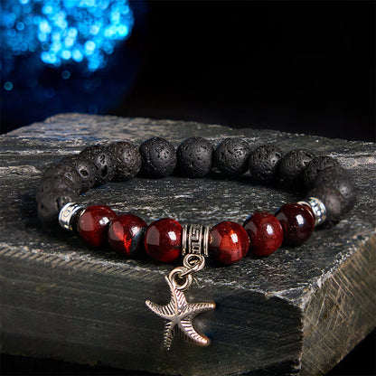 Buddhist Blessing Black Lava Rock Crystal Beads Animal Pattern Healing Bracelet