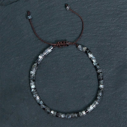 Buddhist Blessing Natural Black Glitter Stone Courage Spacer Bead Bracelet