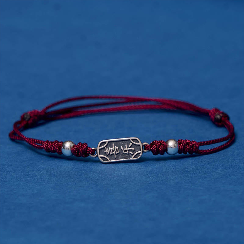 Buddhist Blessing Handmade 925 Sterling Silver Peace And Joy Safe Well Protection Braided Bracelet