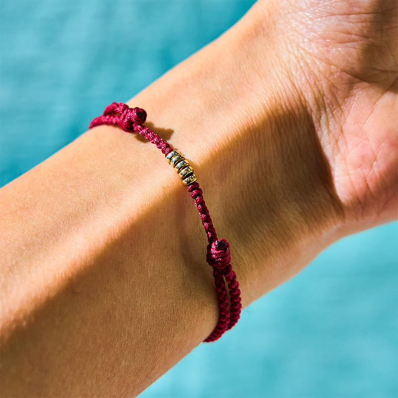 Buddhist Blessing 925 Sterling Silver Lucky Golden Bead Braided String Bracelet Anklet