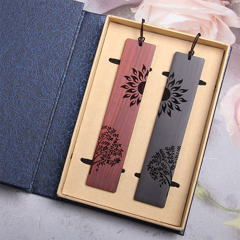 Buddhist Blessing Sun Tree Ebony Wood Small Leaf Red Sandalwood Bookmarks With Gift Box