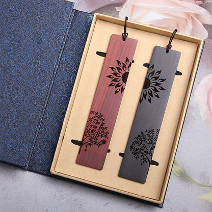 Buddhist Blessing Sun Tree Ebony Wood Small Leaf Red Sandalwood Bookmarks With Gift Box