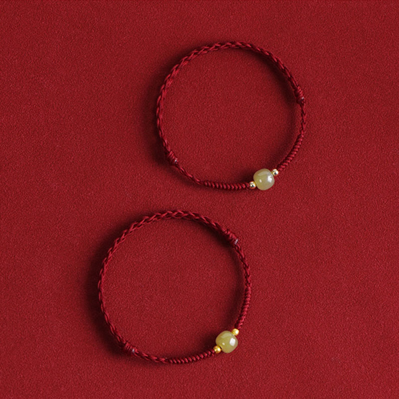 Buddhist Blessing Natural Hetian Jade 999 Gold Beads Protection Luck Braided Bracelet Anklet