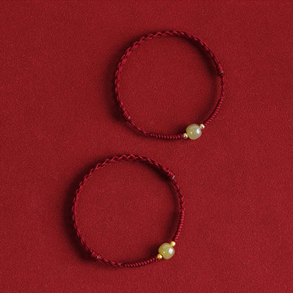 Buddhist Blessing Natural Hetian Jade 999 Gold Beads Protection Luck Braided Bracelet Anklet